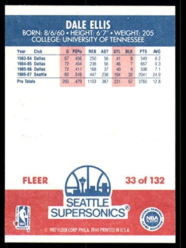1987-88 Fleer 33 Dale Ellis RC Újonc Seattle SuperSonics NBA Kosárlabda Trading Card