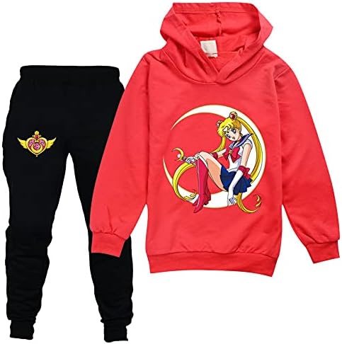 Leeorz Gyerekek Sailor Moon Melegítő Aranyos Pulóver Kapucnis, majd Kocogás Nadrág 2 Db Alkalmi Pulóver Illik