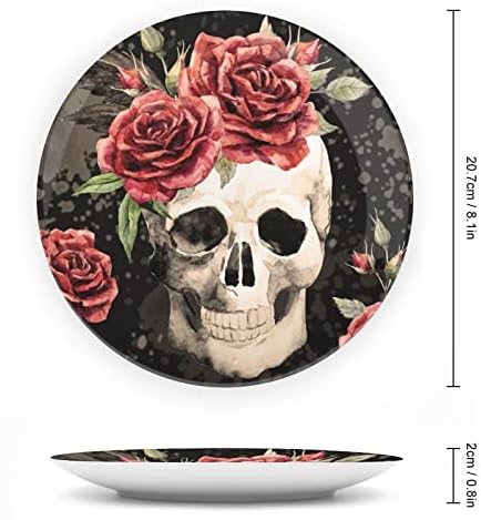 Akvarell Skull and Roses Kerámia Dekoratív tábla Display Állvány Lógó személyre Szabott Esküvő Évforduló Ünnepi Ajándékok Pár Szülei