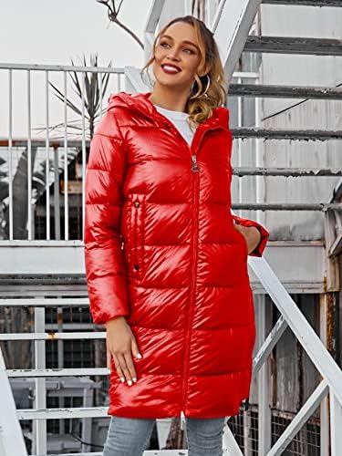 EDWOL Női Kabát Kabát, Meleg, Kényelmes Zip Kapucnis Foltozott Részlet Puffer Kabát Divat Bájos, Egyedi Szép (Szín : Piros,