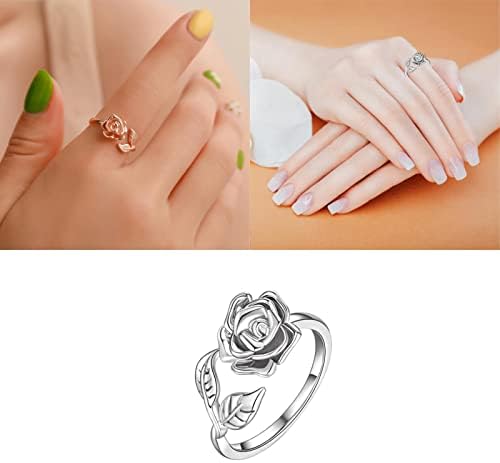 A csomag a Gyűrűk Ezüst Színű Levél Rose Gold Színű Rózsa Virág Esküvő, Eljegyzés, Nyitott Gyűrű Nő Fogatlan Gyűrűk (B, Egy Méret)