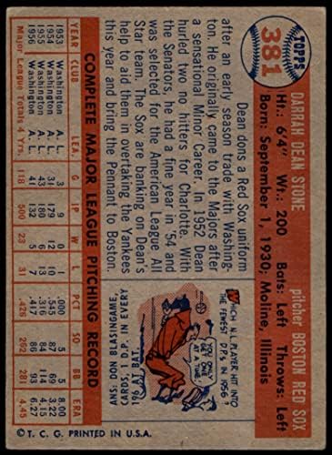 1957 Topps 381 Dean Kő Boston Red Sox (Baseball Kártya) VG/EX Red Sox
