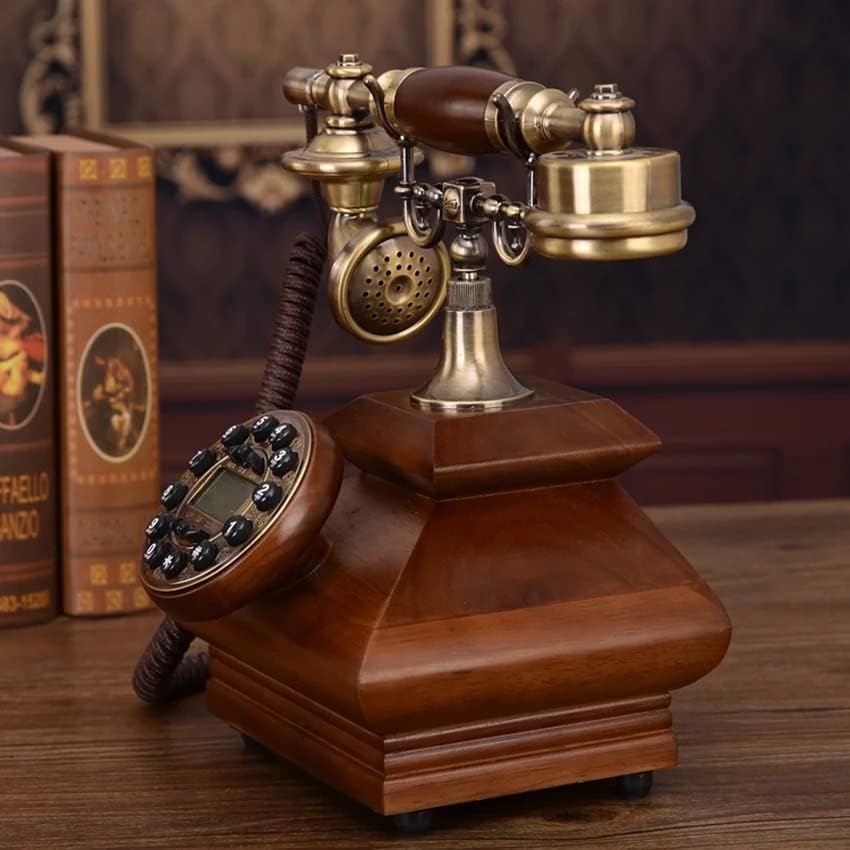 XDCHLK Antik Retro Telefon Tömör Fa Vezetékes Dekoráció, Gombot, Tárcsázza a Hívófél-AZONOSÍTÓ, Háttérvilágítású Kihangosító Hívás (Szín :