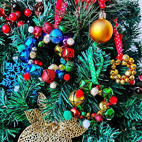 Winlyn 475 Meghatározott Karácsonyi Jingle Bell Koszorú karácsonyfadísz Kézműves Kit Jingle Bell Fémes Chenille Ered, Csillogó Pom-Pomot
