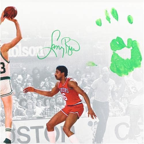 Larry Bird Boston Celtics Feszített Dedikált 20 x 24 Lövés vs Dr. J Galéria Csomagolva, Vászon Zöld Akril Festék Kezét Print - Dedikált