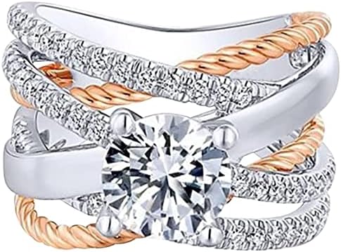 2023 Új Eljegyzési Kerek Vágott Zircons Nők Esküvői Gyűrű, Ékszerek, Gyűrűk, a Nő Teljes Gyémánt Női Gyűrű Hegy Gyűrű (Arany, 10)