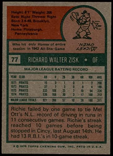 1975 Topps 77 Richie Zisk Pittsburgh Pirates (Baseball Kártya) EX/MT Kalózok