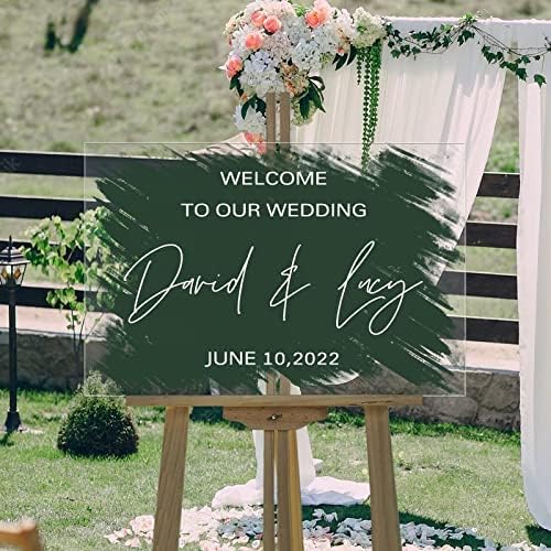 Modern Akril Esküvői Üdvözlő Táblát Részt veszünk Ünnepeljük az Egyéni Üdv Esküvői Signage Vissza Festett Sötét Zöld Esküvő Üdv Signage Eljegyzési