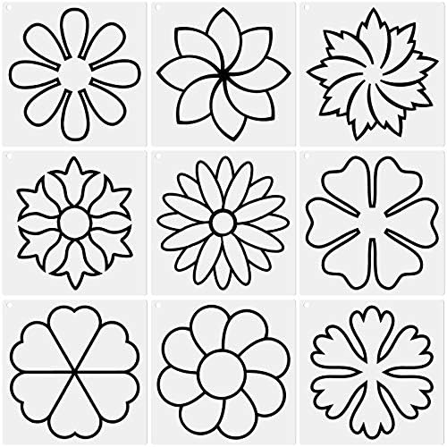 9 Db Virág Vonal Foltvarrás Sablon Készlet Varrás Stencil Virág Újrafelhasználható Mylar Sablon, Sablonok, Fém Nyílt Gyűrűs Varrás