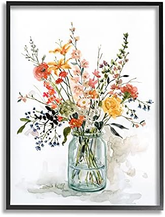 Stupell Iparágak Meleg Nyári Réten virágcsokor csendélet Festmény, Design by Carol Robinson Fekete Keretes Fali Művészet, 16 x 20, Kék