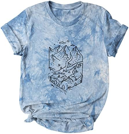 Női Hegyek Grafikus ing Vintage Laza Fit Blúz, Rövid Ujjú felsők Nyakkendő Festék Póló Tini Lány Alkalmi Tunika