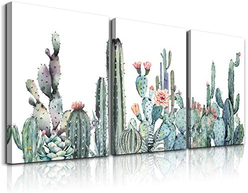 Vászon Wall Art a hálószoba, nappali, Vászon Nyomatok Mű fürdőszoba Fali Dekoráció Zöld növények Zamatos kaktusz virág festmény,
