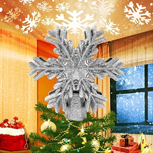 Karácsonyfa Csillag Topper, karácsonyfa Topper Fény, LED-es Hópehely Projektor led, 3D Világító Csillogás Hó karácsonyfa Topper, Minden Beltéri
