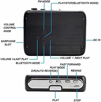 Bluetooth Kazetta Lejátszó, Hordozható Walkman FM Rádió, Mini zenelejátszó 3,5 mm-es Fejhallgató-csatlakozó, 2 db AA Elem vagy USB-Tápellátás(Fekete)