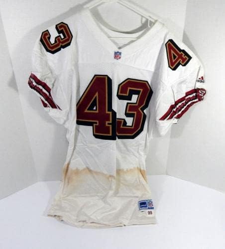1999-ben a San Francisco 49ers wasswa úr Serwanga 43 Játék Kiadott Fehér Jersey 44 DP46972 - Aláíratlan NFL Játék Használt Mezek
