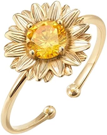 Stílusos Személyiség Daisy Napraforgó Cirkon Gyűrű Édes Virág Nyitó Gyűrű Lánya Gyűrűk Gyöngyökkel Forgó Gyűrű Nők