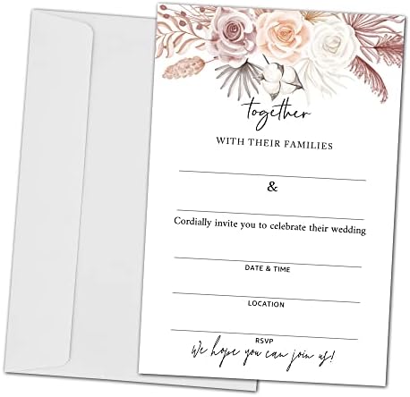 Bohém Virágos Esküvői meghívók - Kérd Karton Esküvői Felek Fogadások - 25 Kártya, 25 Boríték (együtt-012)