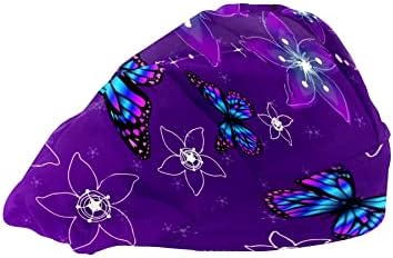 A nők Állítható Dolgozik Sapka Kék Pillangó Lila Virágos Dolgozik Kalapok Hajpánt, Rugalmas Kapcsoló Fedelét Nyakkendő Vissza