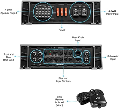 NVX NDA501 980 Watt RMS N-Series D Osztályú Hidalható 5-Csatornás Erősítő (CEA-2006 Kompatibilis), Bass Távoli Gomb