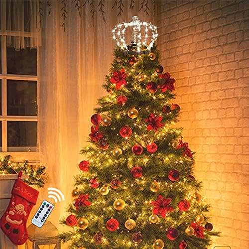 LAWOHO karácsonyfa Topper Csillag, Ékköves Korona 60 Meleg Fehér LED USB Világító csúcsdíszt, karácsonyfa Dísz Távirányítóval 8 Világítási