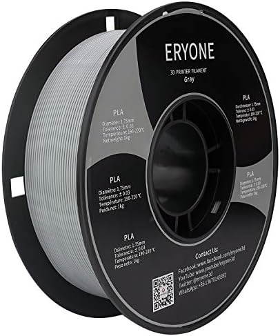 ERYONE PLA Végtelen 1.75 mm-es, 3D-s Nyomtató Végtelen PLA, -0.03 mm, 1kg(2.2 kg)/Spool, Szürke