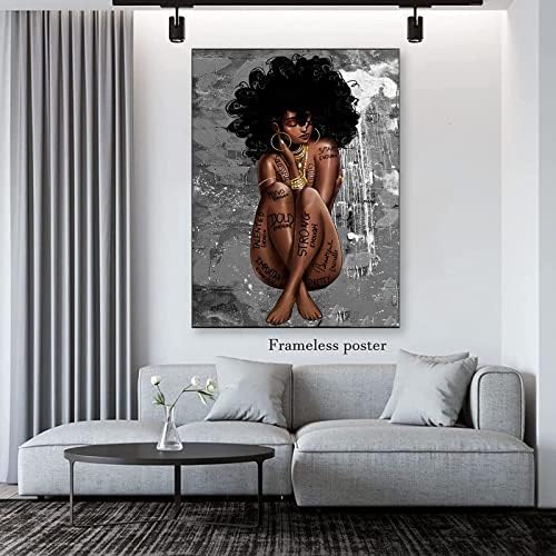 SchwartsCount-Fekete Királynő Wall Art Afrika Amerika Poszter Fekete Nő Szereti A Zenét, Vászon Wall Art Kortárs Absztrakt Vászon Matt