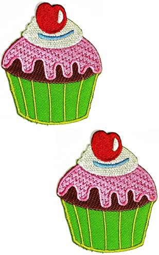 Kleenplus 2db. Cupcake Aranyos Csésze Zöld Foltok Matrica Torta, Édes Pékség Rajzfilm Hímzéssel, Vas Szövet Applied DIY Varrás Jármű