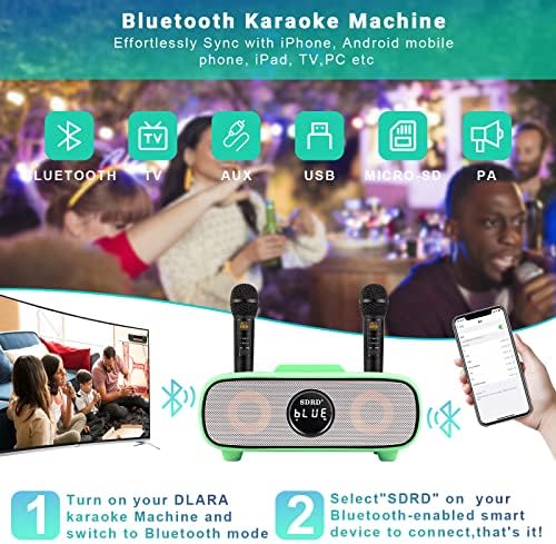 Karaoke Gép Felnőttek, Gyerekek,Hordozható Bluetooth Karaoke Gép, Mobiltelefon tartó, PA Hangsugárzó Rendszer, 2 Vezeték nélküli