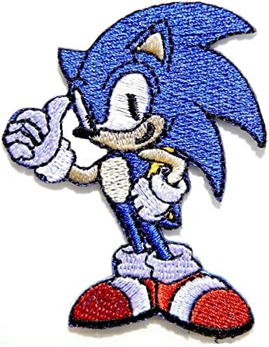 Sonic a sün 8cm x 7,5 cm-es Logó Varrni Vasalt Jelvény Hímzett Rátétes Javítás