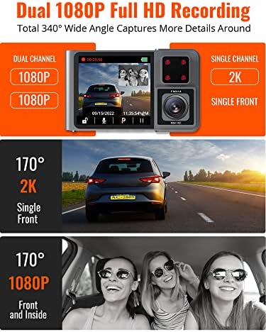 Kingslim D1 Pro 2K Kamera Elől, Be a Wi-Fi GPS - 2K/1080P Kettős Dash Kamera Autók, Autó Kamera Super éjjellátó, illetve 340° Széles