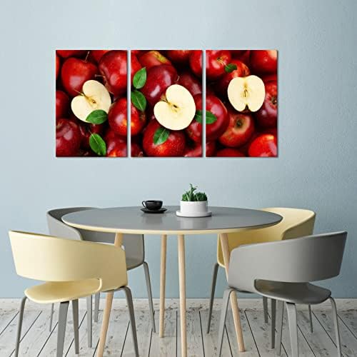 Nachic Fal 3 Db Piros Alma Kép Wall Art Friss Gyümölcs Festmény Nyomtatás, Vászon Élelmiszer Plakát Grafika, Keretezett az Otthoni