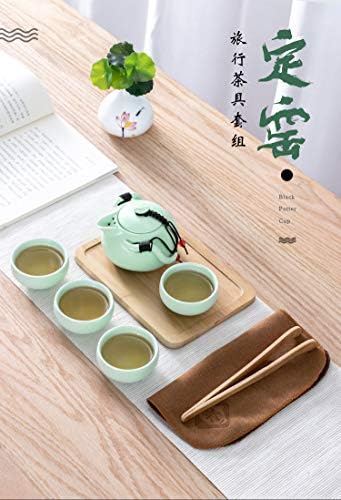Kung-fu Tea Szett Kínai/Japán Hordozható Kerámia Utazási Teás Készlet Bambusz Tea Tálca Tea Szőnyeg Ajándék Utazás Táska