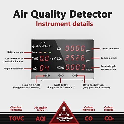 A levegő Minősége Monitor Pontos Teszter CO2-Formaldehid(HCHO) TVOC PM2.5/PM10 Multifunkcionális Levegő-Gáz Érzékelő, Valós idejű Adatokat&Jelent
