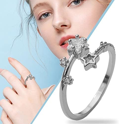 Női Gyűrűk Nők Ígéret Gyűrű Női Design-Divat-Dupla Réteg Öt Ágú Csillag, Esküvői Gyűrű Egyszerű Nyitó Állítható Gyűrű