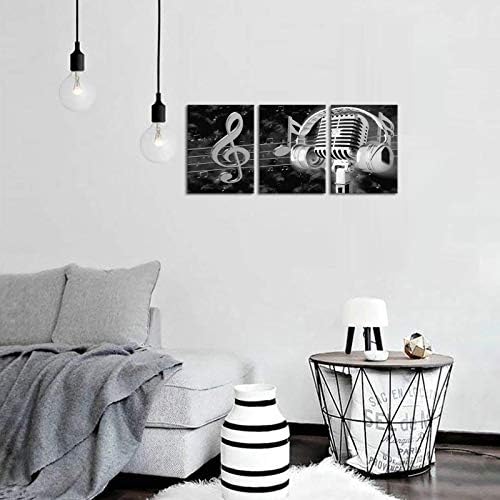 Biuteawal Zene Művészi Festmények Wall Art Fekete-Fehér Mikrofon, Headset Megjegyzés Kép Vászon Giclee Nyomtatás Modern Otthon Stúdió Hálószoba
