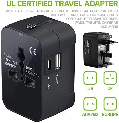 Utazási USB Plus Nemzetközi Adapter Kompatibilis LeEco Le 1s Világszerte Teljesítmény, 3 USB-Eszközök c típus, USB-A Közötti Utazás USA/EU/AU/NZ/UK/CN