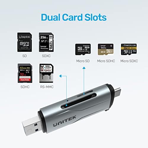 Unitek Micro SD Kártya Olvasó, USB 3.0-USB-C OTG Memória Kártya Adapter Külső Kamera Támogatja az SD Micro SD / TF SDHC SDXC MMC,