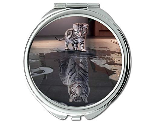 Tükör,Kompakt Tükör,a Cica aranyos fotózás késő vicces macska fehér tigris tigris tükör a Férfiak/Nők,1 X 2X Nagyító