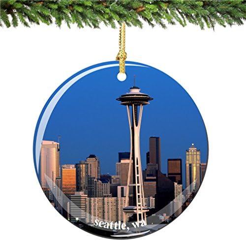 Város-Ajándéktárgyak Seattle-I Karácsonyi Dísz, Porcelán 2.75 Kétoldalas Space Needle Karácsonyi Díszek