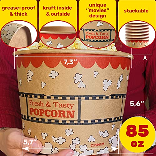CUSINIUM [85 oz] 25-pack Kraft Popcorn Vödör - Nagy Popcorn Kádak