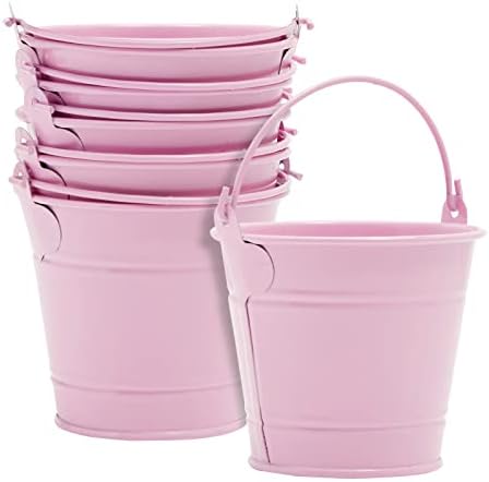 6 Csomag Rózsaszín Mini Horganyzott Vödör Kezeli a Party kellék, Esküvői Dekoráció, Húsvéti Asztaldíszek (3,5 x 3)