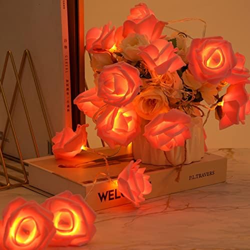 UCTEK Rose LED, 20 LED-es Valentin String Fények elemes Rose Dekoratív Világítás Időzítő Távirányító, 8 Módok Valentin Napra, anyák napjára,