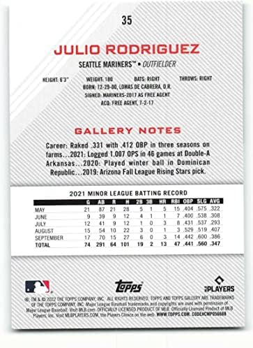 2022 Topps Galéria 35 Julio Rodriguez Seattle Mariners MLB Baseball Kártya (RC - Újonc Kártya) NM-MT