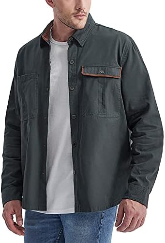 Kabátok Férfi Ruhát Mosott Pamut Póló Plus Size egyszínű Hajtóka Férfi Hosszú Ujjú Kabát,Férfi Téli Kabát
