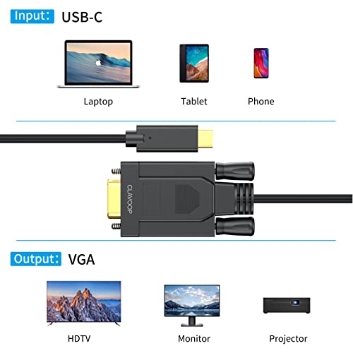 CLAVOOP USB-C-VGA Kábel 6 Méter, USB C-Típusú VGA Kábel [Thunderbolt 3] Kompatibilis a MacBook Pro, a Samsung Galaxy Dell