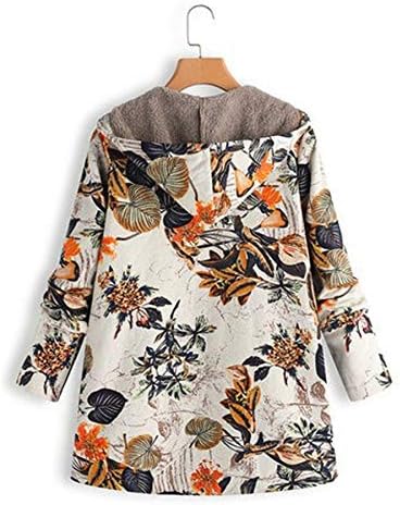 Andongnywell Női Téli Meleg Kabát Divat Alkalmi Outwear Virágmintás Kapucnis Zsebbel Vintage Túlméretes Kabát (Narancs,Közepes)