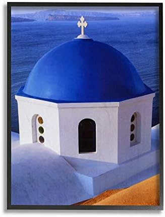 Stupell Iparágak görög Templom Tető Kék Óceán Fotó, Design by David Stern Művészet, 10 x 15, Falon Emléktábla