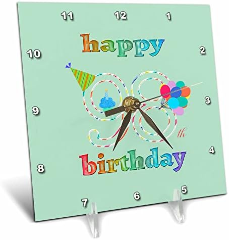 3dRose Boldog 99 Születésnapot, Süti a Gyertyát, Lufi, Kalap. - Desk Órák (dc_352190_1)
