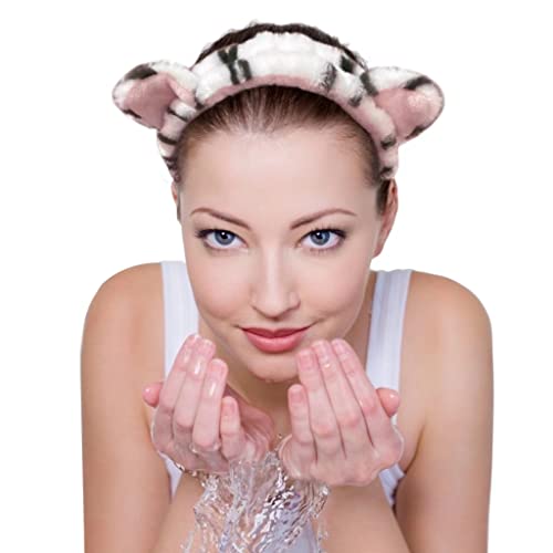 OSOPLAY 2 DB Nők Állati Fül Tigris Nyomtatás Fuzzy Hairband Smink Fejpánt Rugalmas Stretch Fejét Benőtték a Bőrápoló Gyógyfürdő