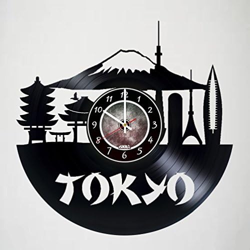 Falióra Kompatibilis Tokyo - Torony - Skyline Bakelit lemez falióra - Mű, Ajándék ötlet, Születésnap, Karácsony, Nők, Férfiak, Barátok,